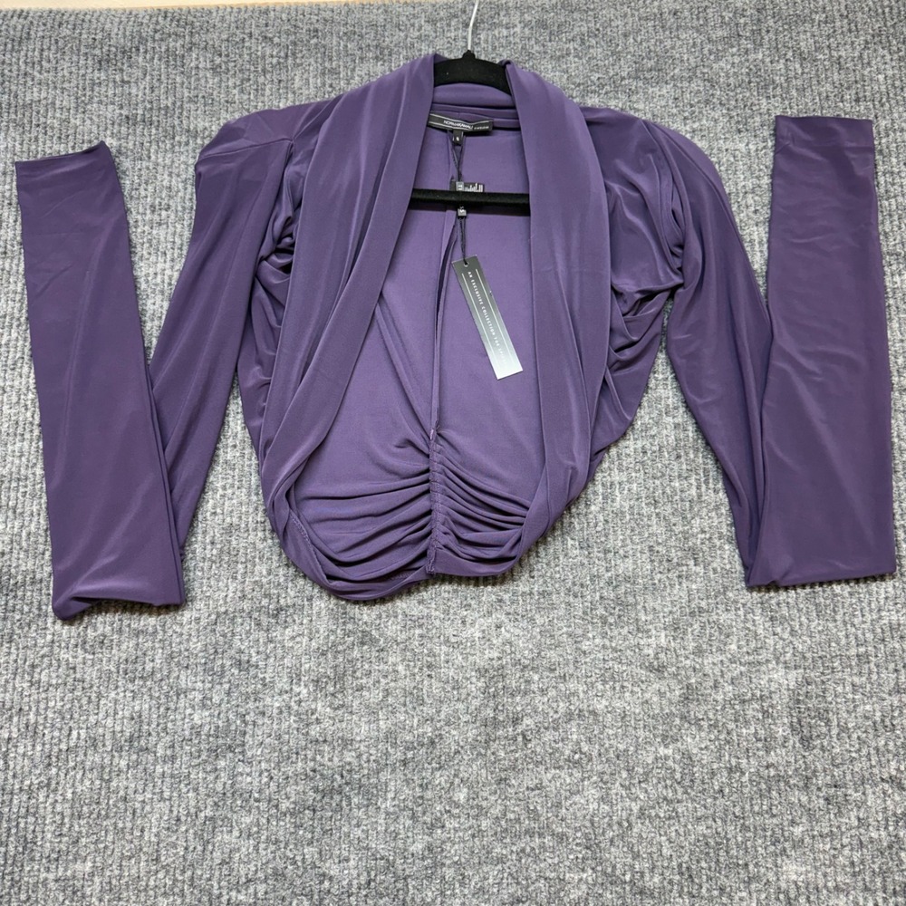 Off Shoulder Draped Ruched Stretch Top Shawl S NWT Chic Luxe Norma Kamali Purple